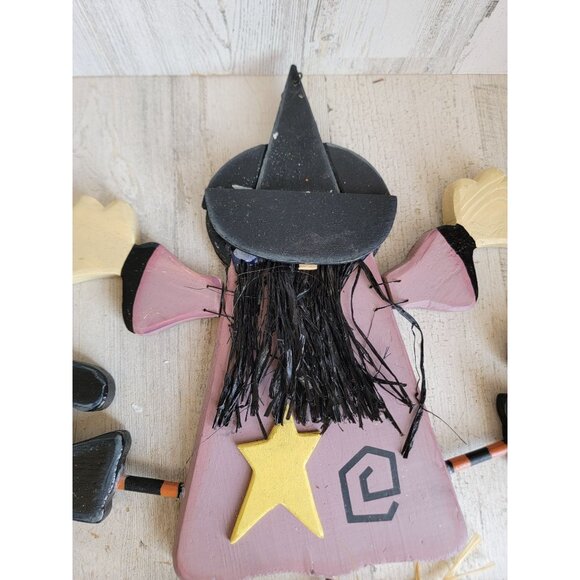 Vintage wooden witch broom hanging Halloween home decor sign unique - Picture 4 of 9